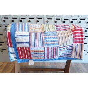 VGC Pottery Barn Kids Patchwork Quilt 68x86 Cotton Blue Red Stripe Nautical